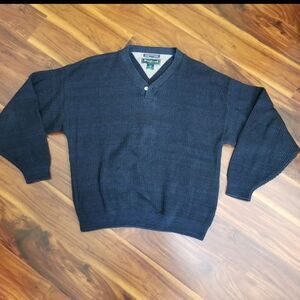 Siegfried Vintage Mens Navy Long Sleeve Cotton Sweater V Neck Size 2x
